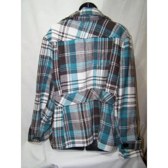 Deb Plaid Jacket Wool Short Blue Brown Plus 3X - Picture 4 of 10